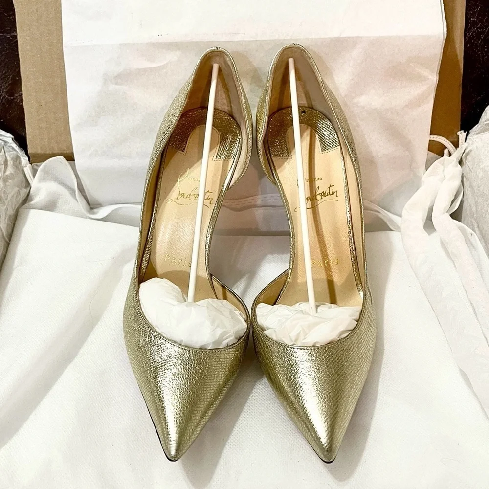 Christian Louboutin iconic ‘Iriza’ champaign gold leather 100mm EU37.5